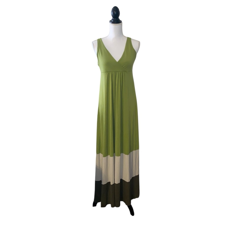 New York & Company Green Ivory Colorblock Maxi Dress Small Boho
